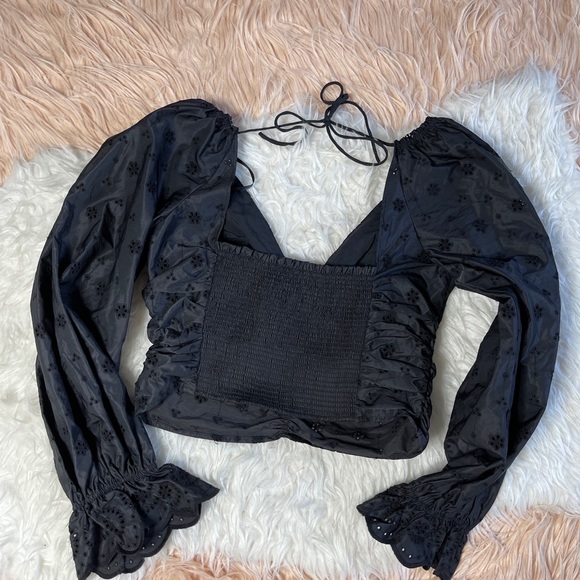 Free People Bella Eyelet Embroidered Puff Sleeve Top Blouse M $128 - Picture 6 of 8